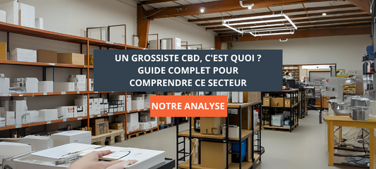 salle de réserve grossiste CBD avec titre article de blog