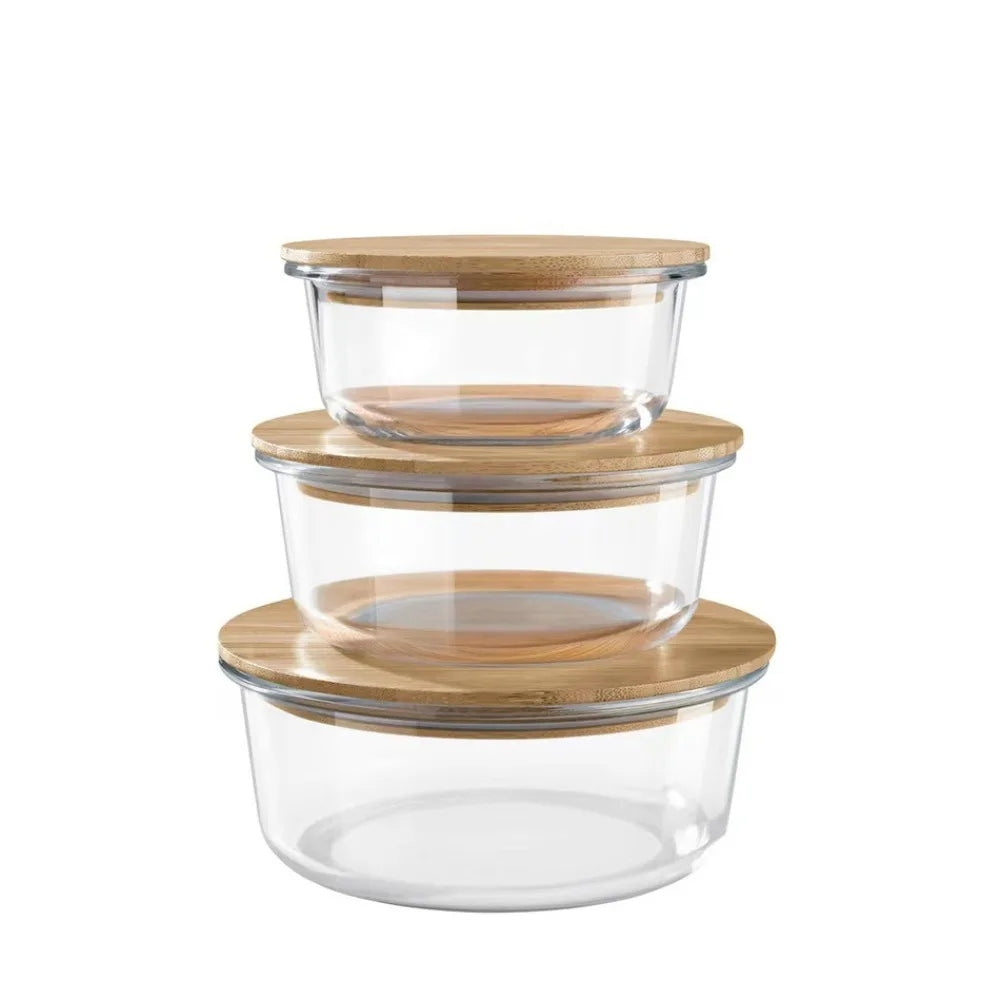 Boîte Déjeuner en Verre Borosilicate & Couvercle en Bambou