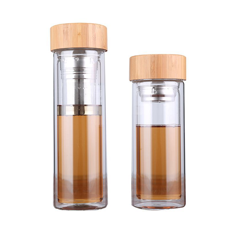 Gourde en Verre Infuseur Bois