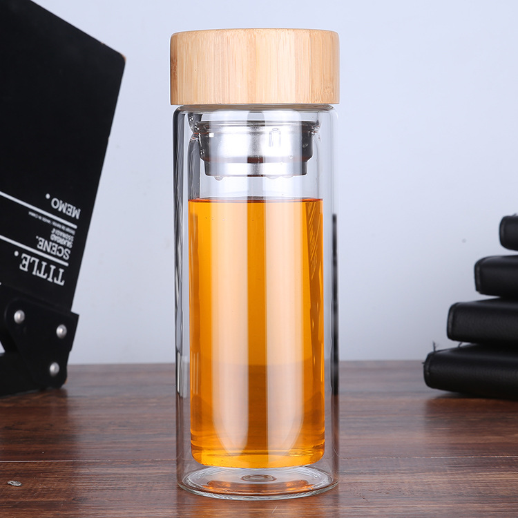 Gourde en Verre Infuseur Bois