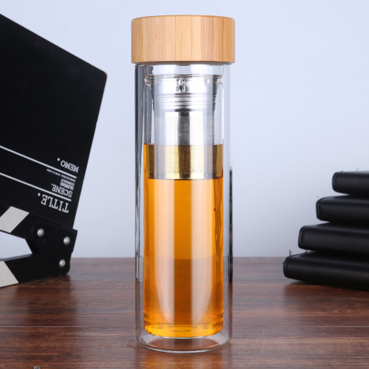 Gourde en Verre Infuseur Bois