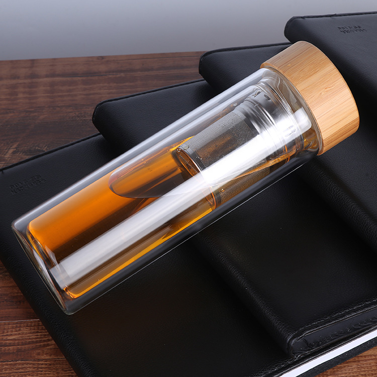 Gourde en Verre Infuseur Bois