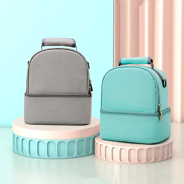 lunch bag isotherme gris et bleu ciel