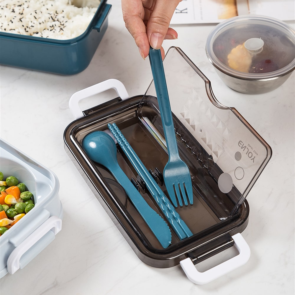 lunch box bleue double compartiment cuillère