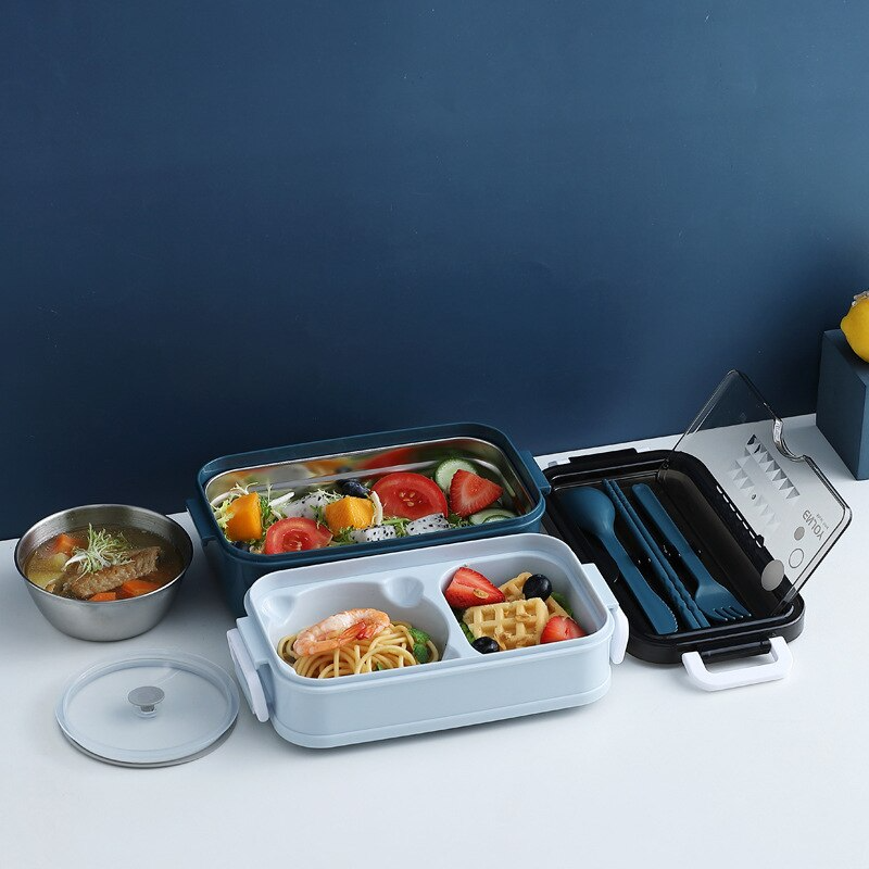 lunch box compartiments bleue in