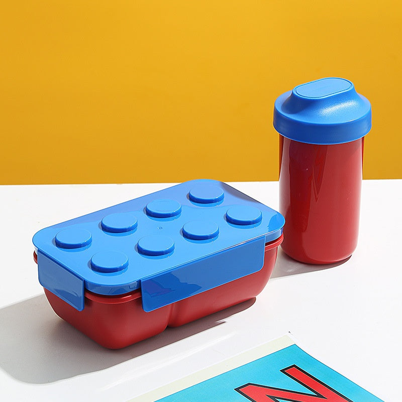 lunch box empilable lego bleue petite gourde rouge