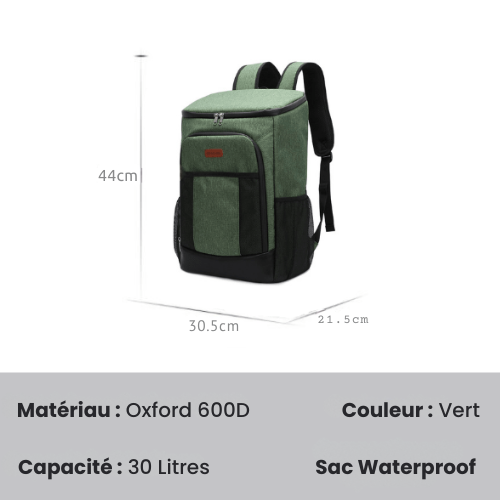 detail sac dos isotherme vert 30l