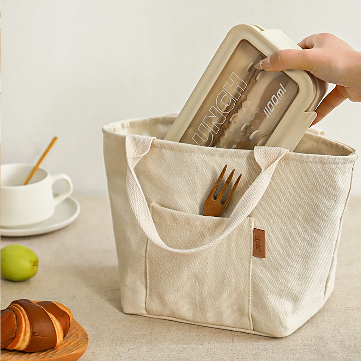 sac lunch en toile beige