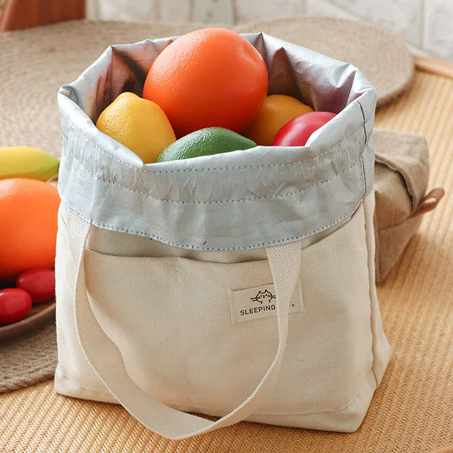 sac repas tissu isotherme beige