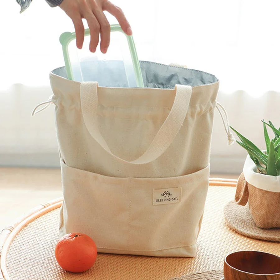 sac repas tissu isotherme beige
