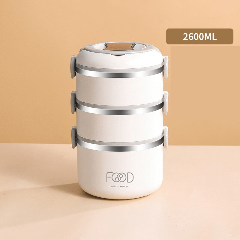 Boite lunch isotherme blanche de contenance 2600ml pour repas 3 étages