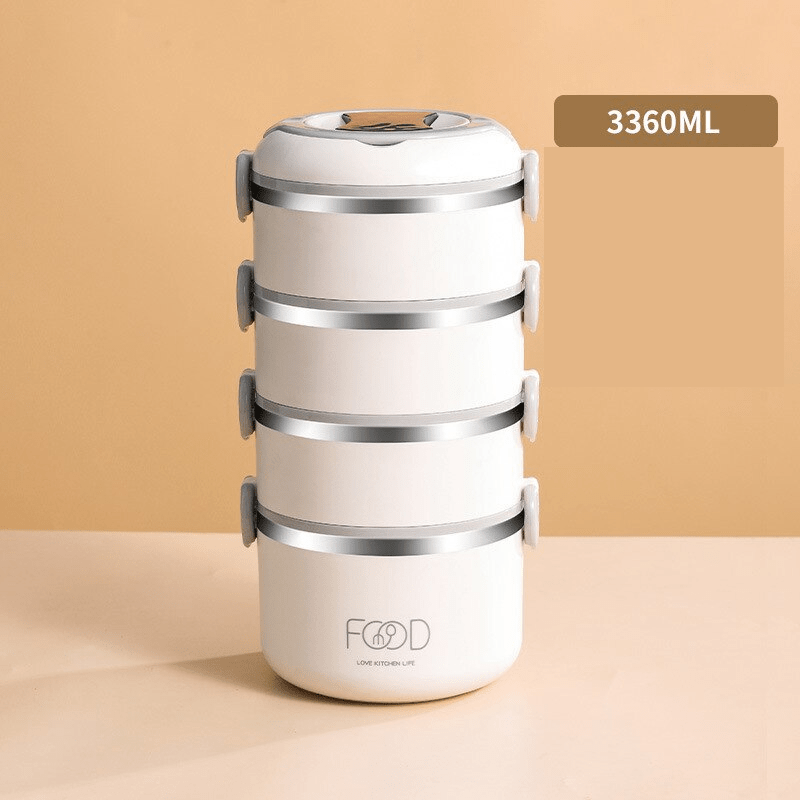 Boite lunch isotherme blanche de contenance 3360ml pour repas 4 étages