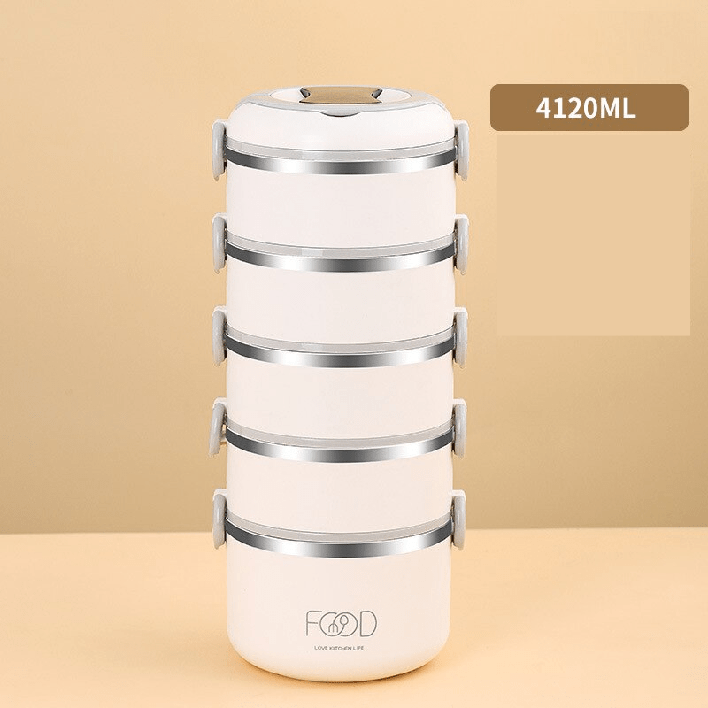 Boite lunch isotherme blanche de contenance 4120ml pour repas 5 étages
