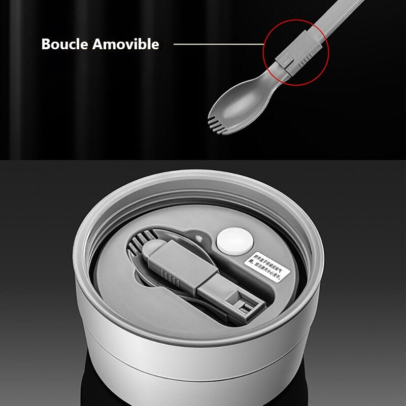 Boite repas thermique couvercle cuillère pliante