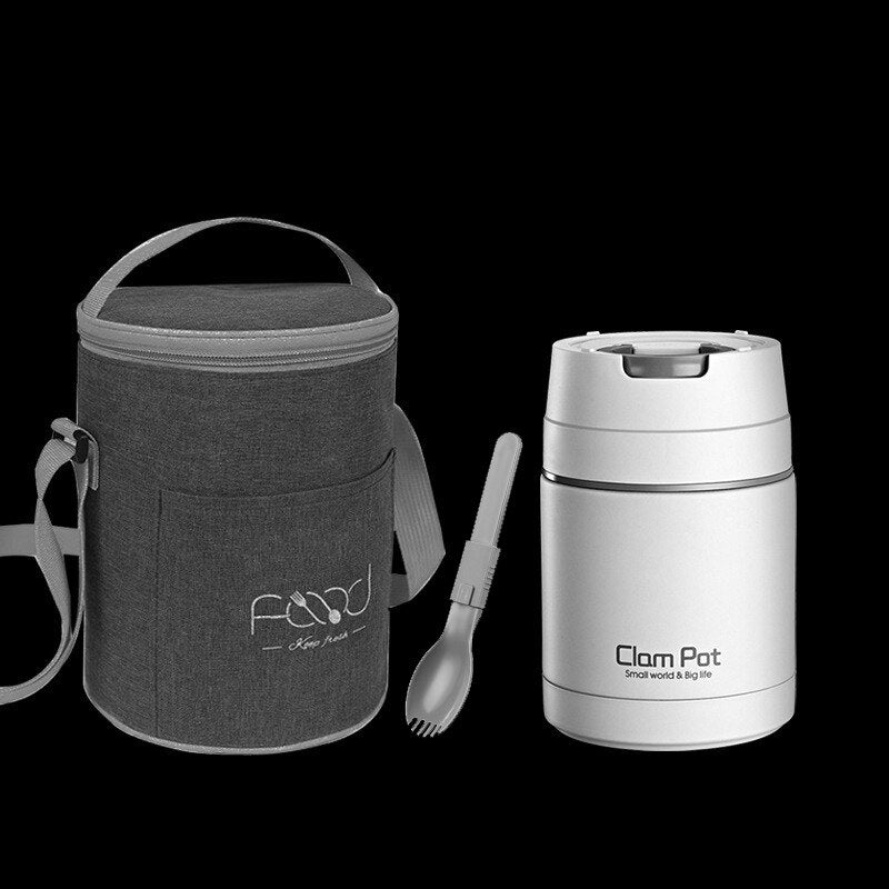 Boite lunch déjeuner chauffante blanche sac isotherme cuillère pliante