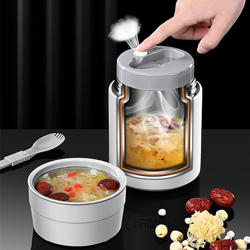 Boite déjeuner chauffante blanche cuillère pliante repas
