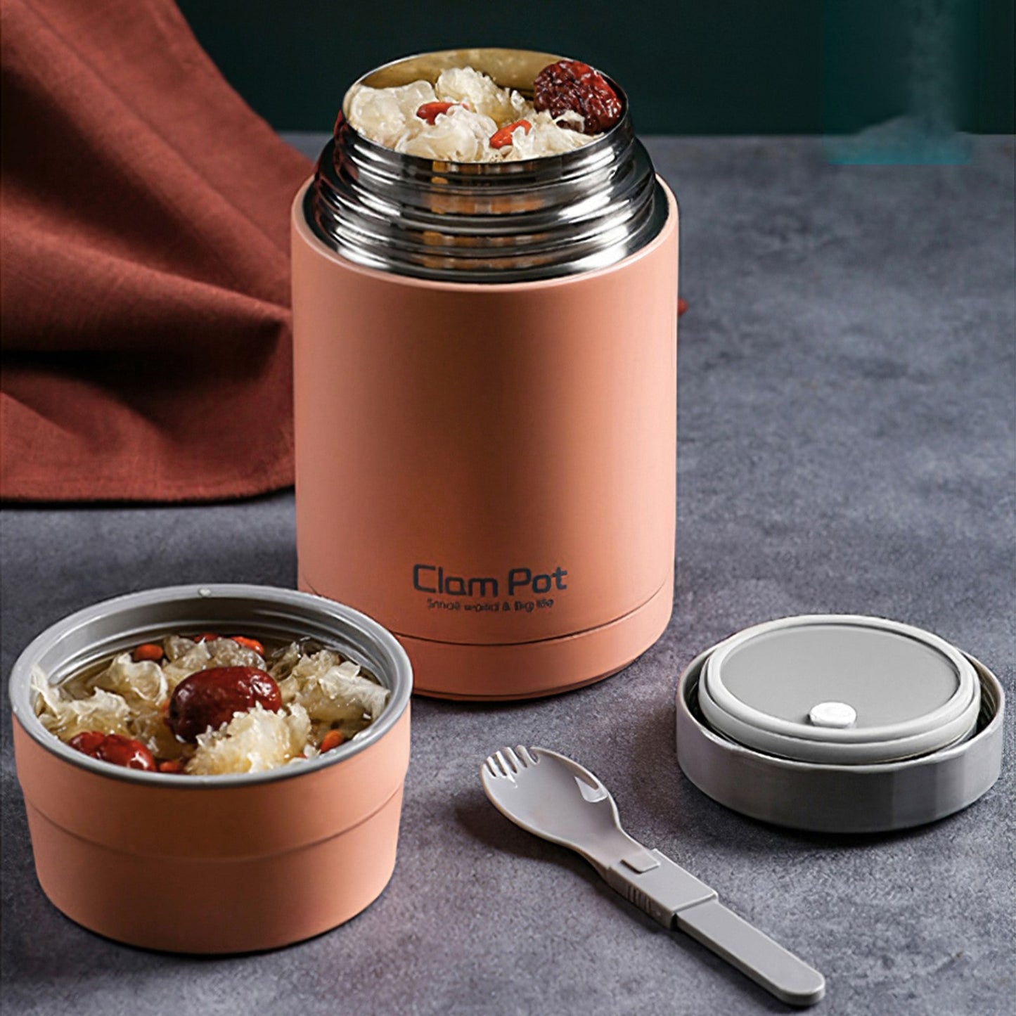 Boite repas chauffante contenance repas cuillère pliante