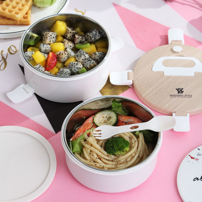 panier repas rond blanc multiples compartiments repas détails