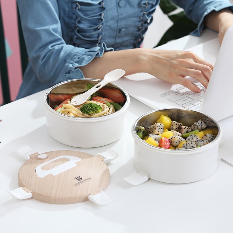 bento isotherme rond blanc multiples niveaux repas