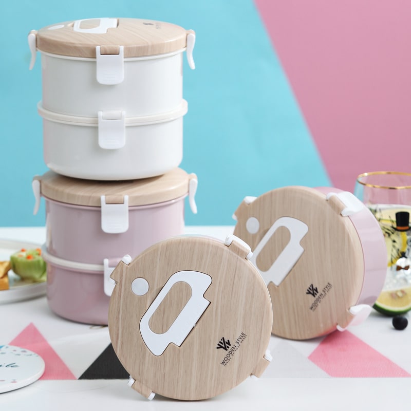 bento isotherme rond rose 2 niveaux détails