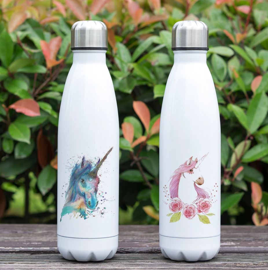 deux bouteilles isothermes au motif licorne