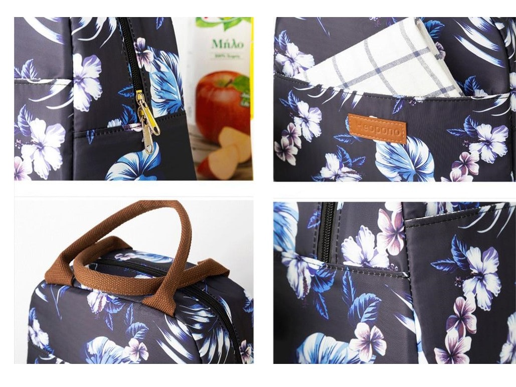 zoom sac isotherme repas monstera bleu