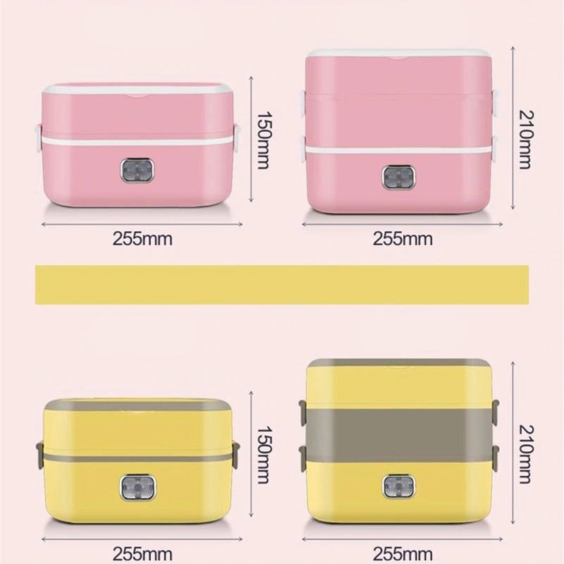 dimension lunch box chauffante rose et jaune