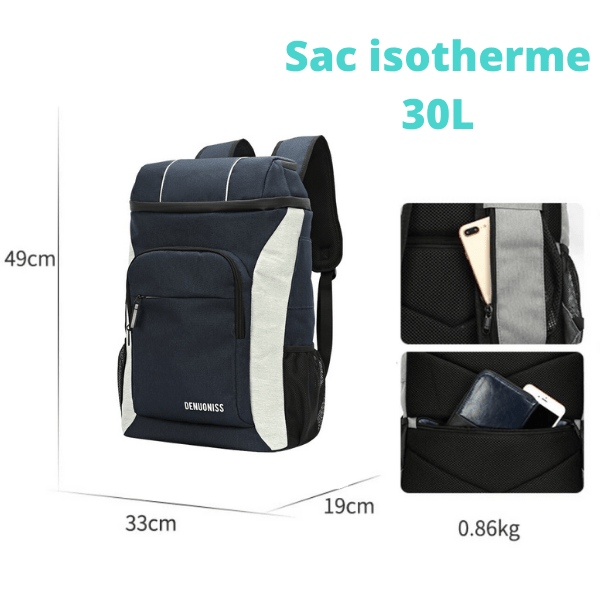 détails dimensions sac à dos isotherme 30l