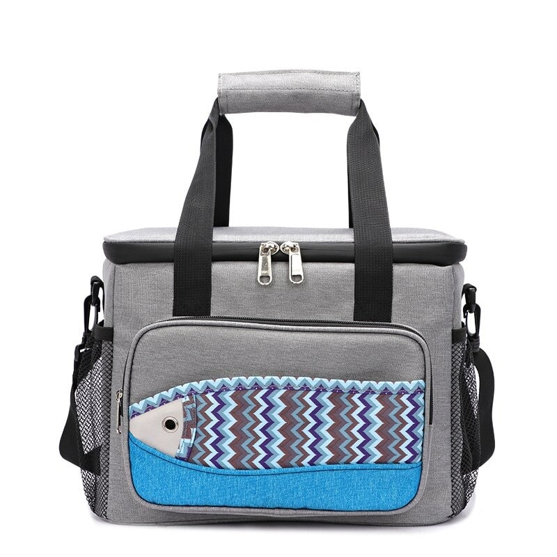 Glaciere souple 16L grise motif poisson