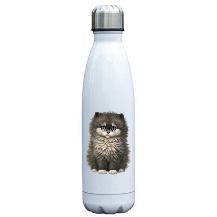 bouteille isotherme motif chat mignon gris et yeux bleus