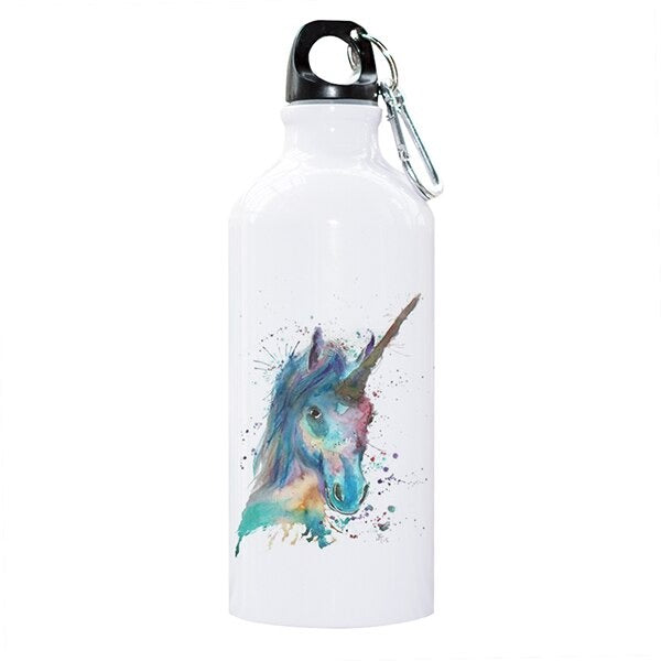 gourde motif licorne multicolore bleue