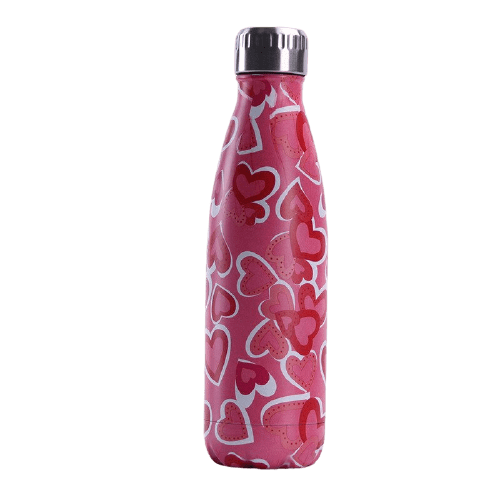 Bouteille isotherme 500 ml en acier inoxydable au motif cœur