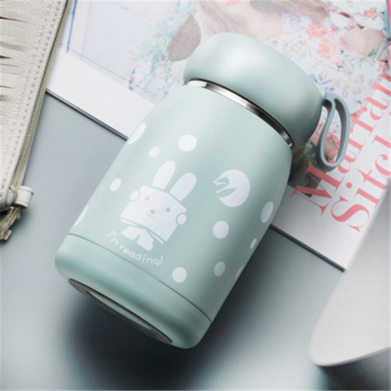 Bouteille isotherme verte mignon lapin