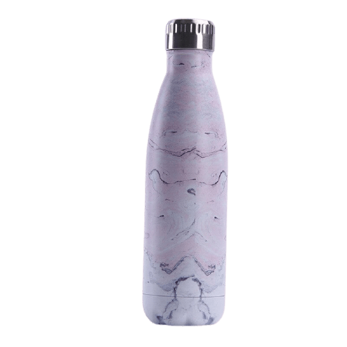 Bouteille isotherme 500 ml en acier inoxydable au motif marbre blanc et rose