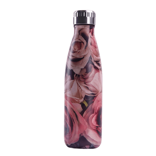 Bouteille isotherme 500 ml en acier inoxydable au motif roses