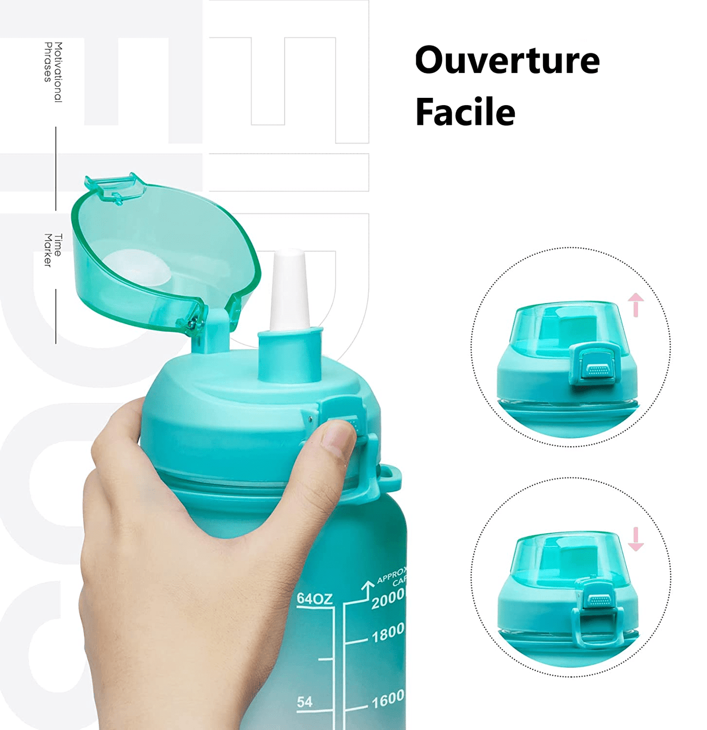 gourde rouge bleu pour sport 2 litres ouverture
