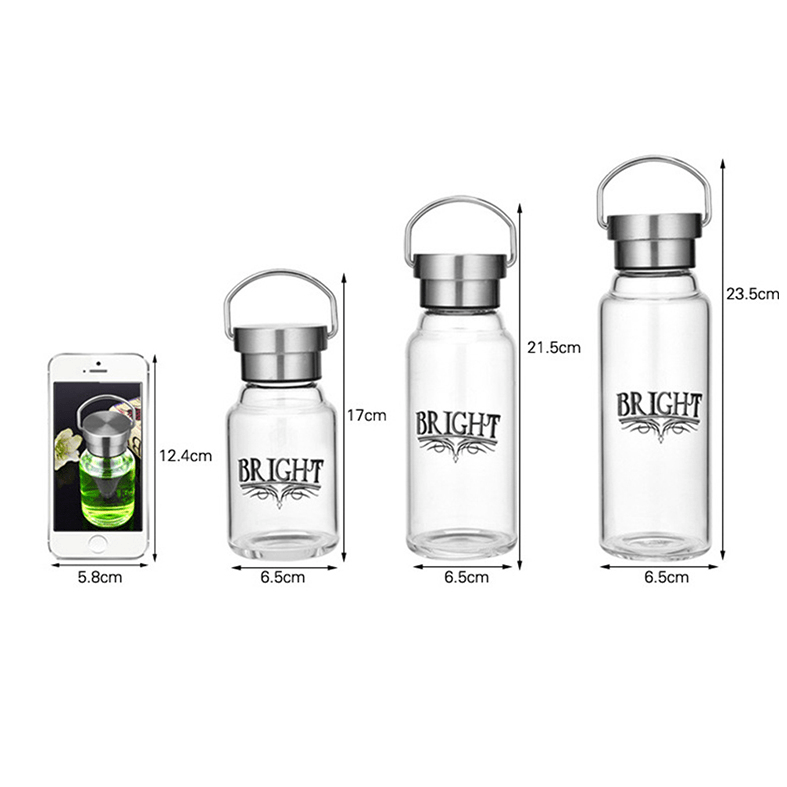 gourde en verre dimensions avec bouchon en acier inoxydbale