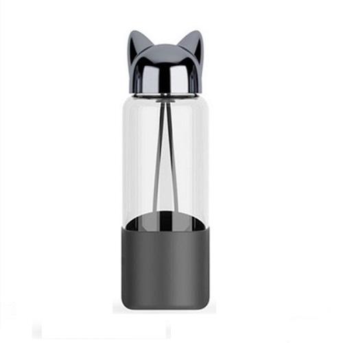 gourde noire en verre motif chat