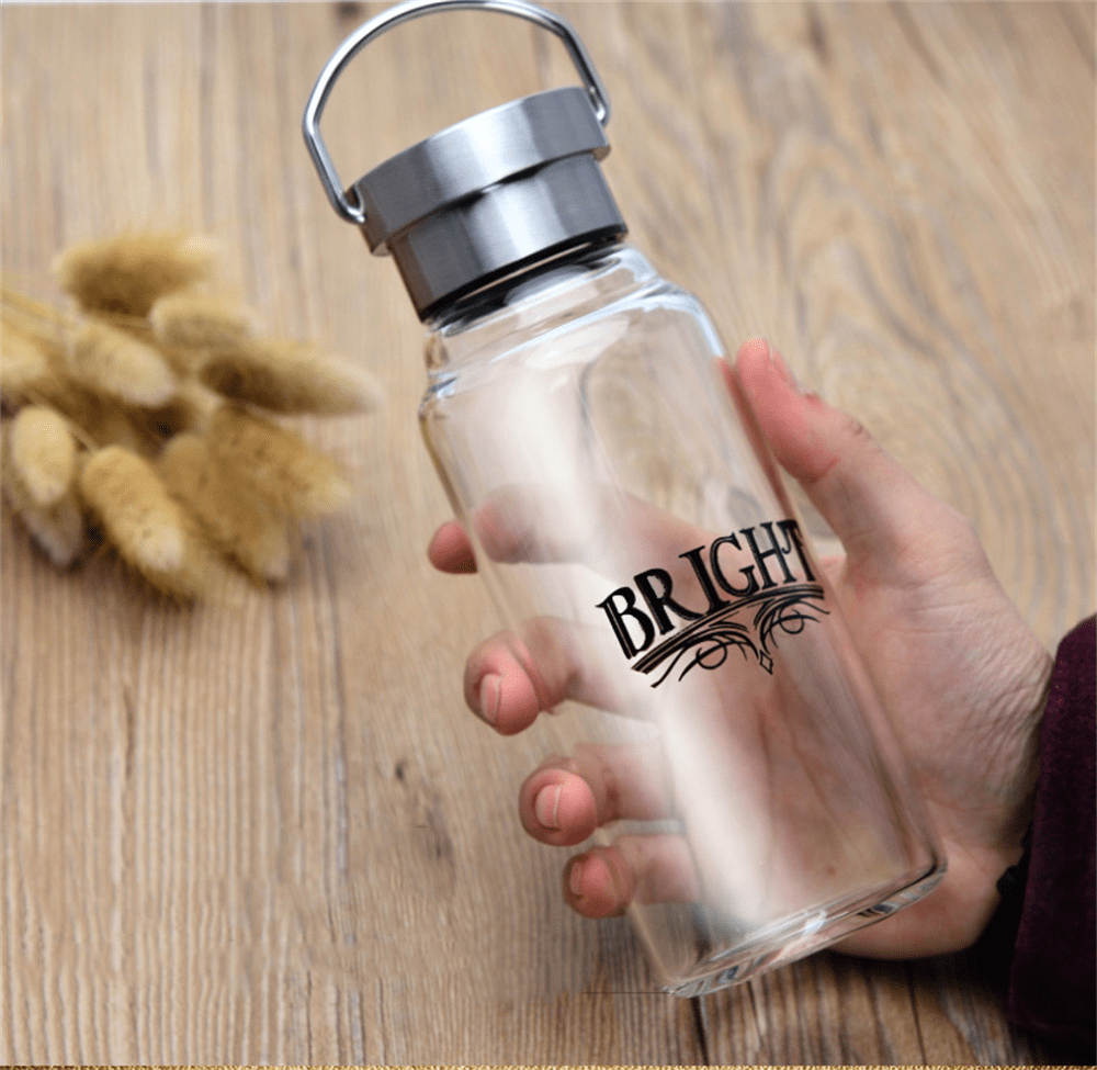 gourde en verre avec bouchon inox design bright
