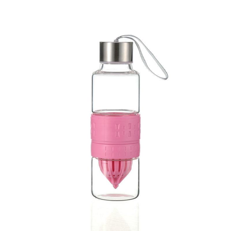Bouteille en verre presse agrume rose