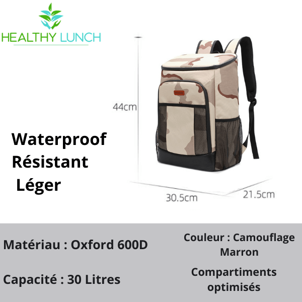 informations et caractéristiques sac à dos isotherme camouflage marron 30L