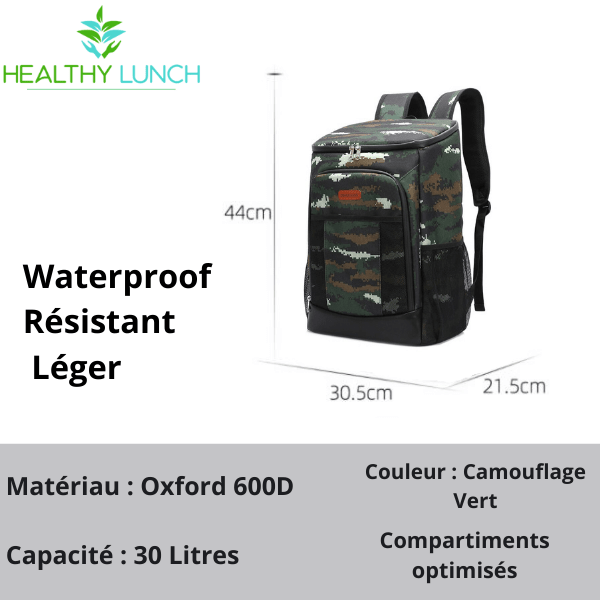 informations techniques sac à dos isotherme vert camouflage 30L