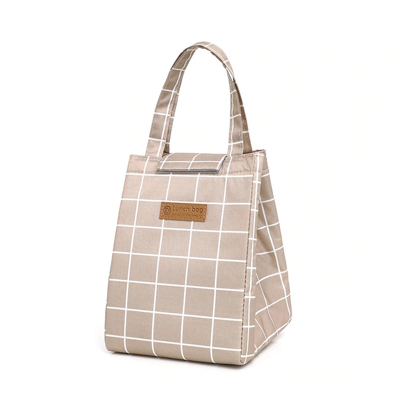 Sac à lunch isotherme beige à carreaux