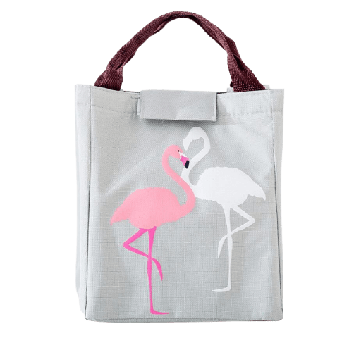 Sac à lunch isotherme gris motif flamant rose