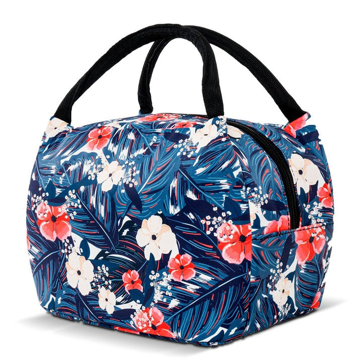 sac isotherme repas fleurs blanche et rouge