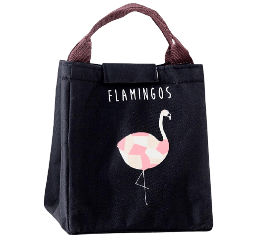 Sac à lunch box isotherme noir motif flamant rose