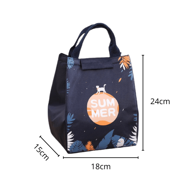 Sac à lunch isotherme noir motif tropical avec dimension