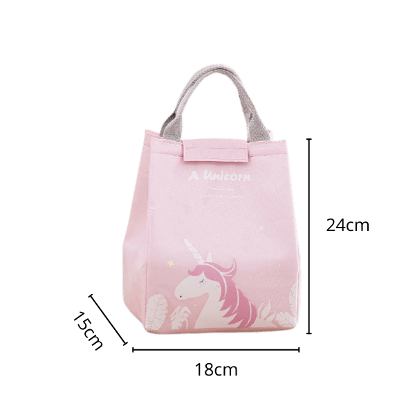 Sac à lunch isotherme rose licorne avec dimension