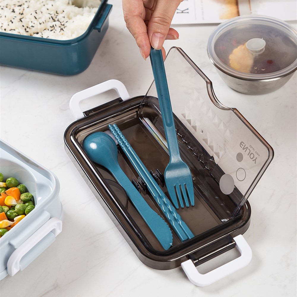 compartiments pour couverts lunch box bleue