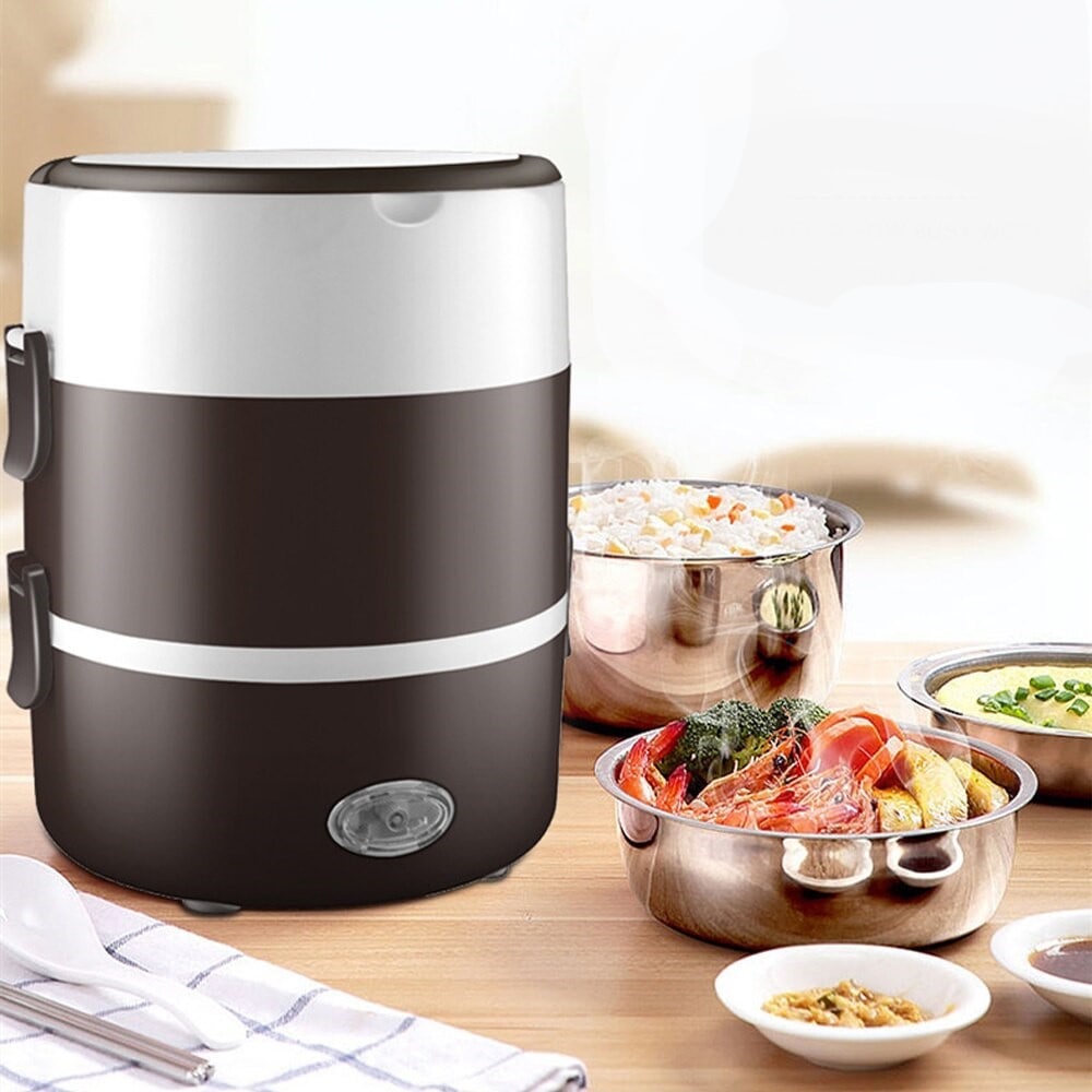 presentation lunch box chauffante marron plusieurs etages